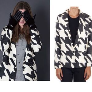 NUMPH black cream Bertha houndstooth geometric print blazer jacket Sz UK 8 NWOT